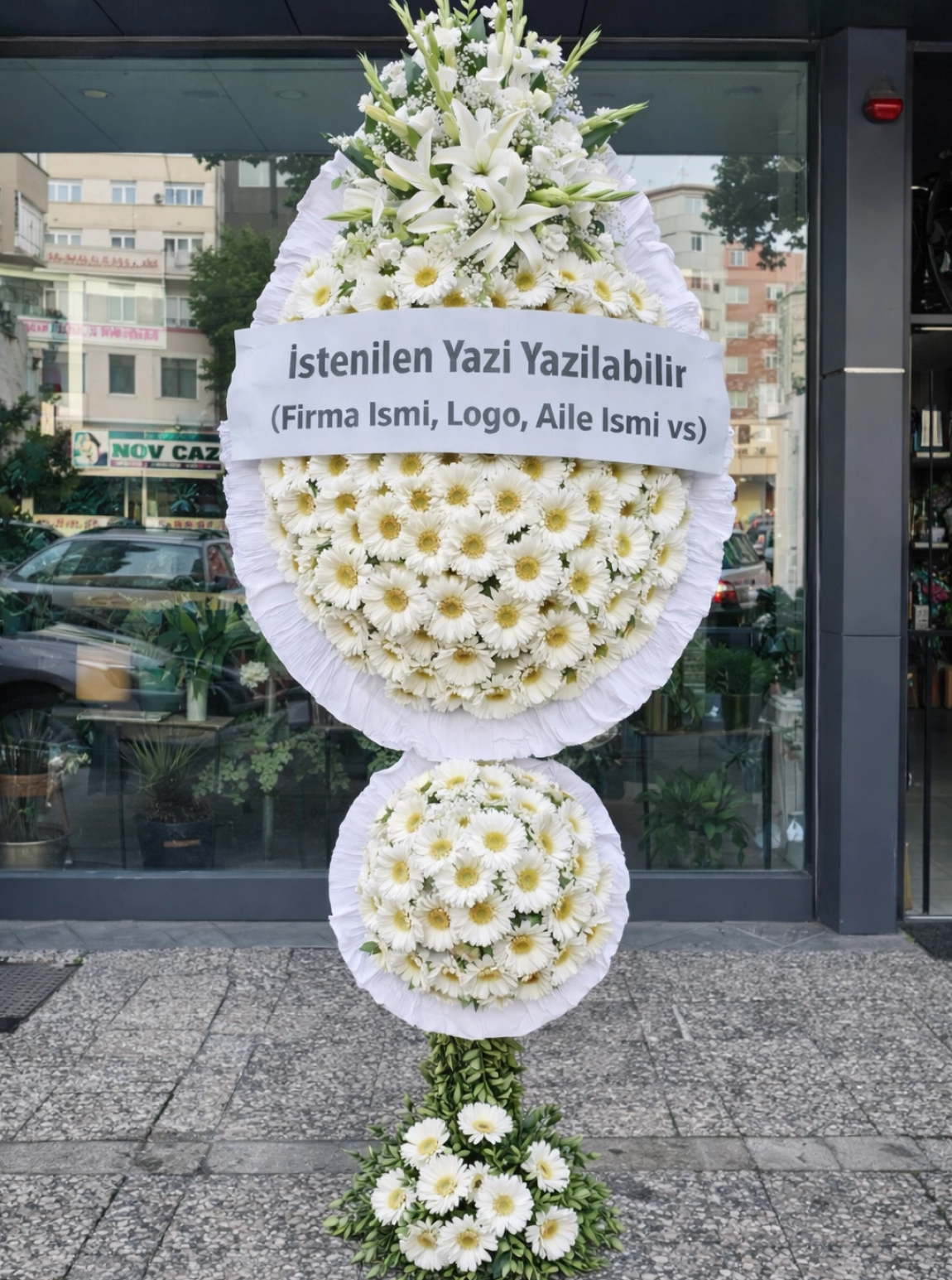 Beyaz Gerbera Tek Katlı Çelenk