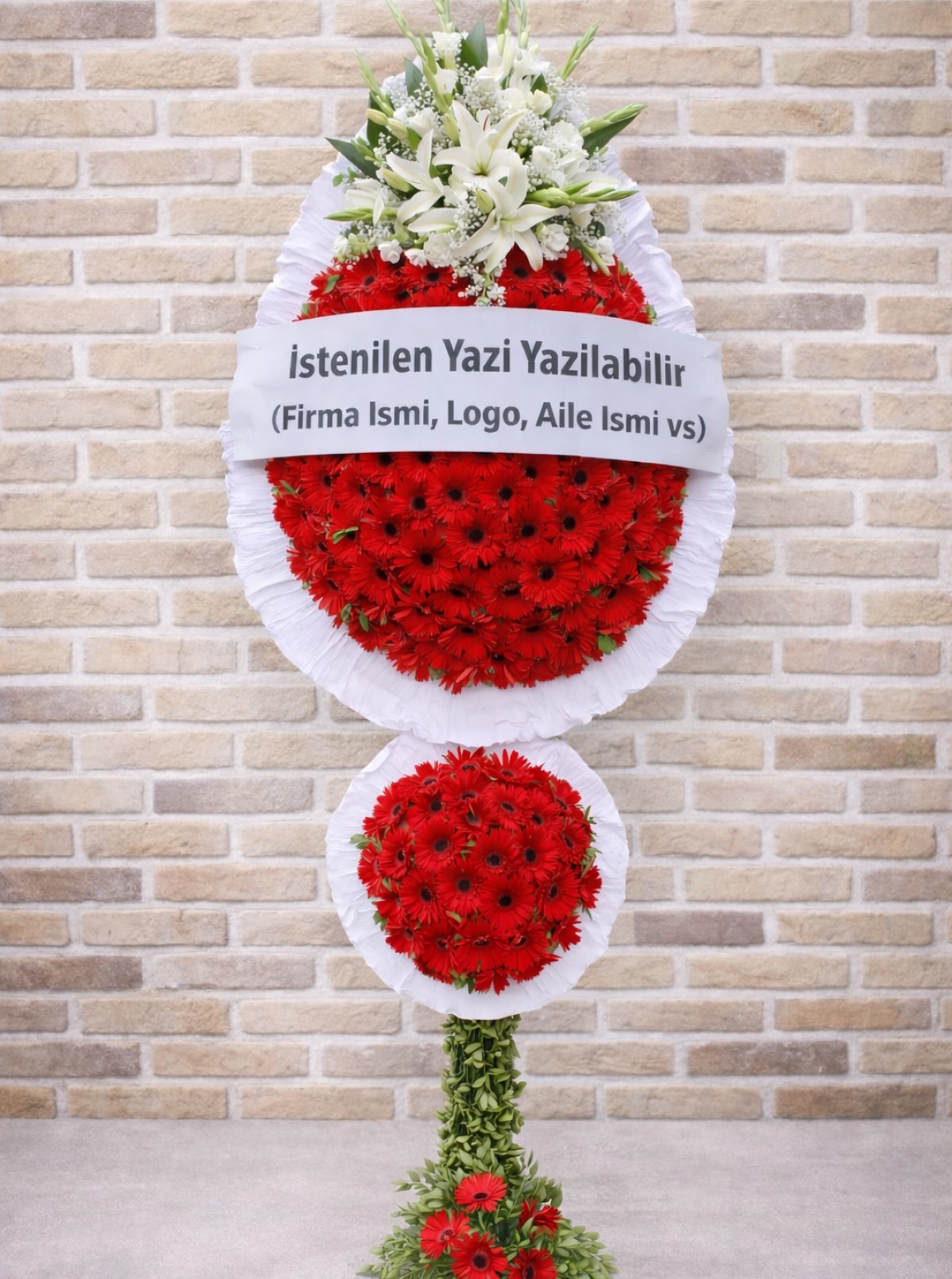 Çift Katlı Kırmızı Beyaz Çelenk
