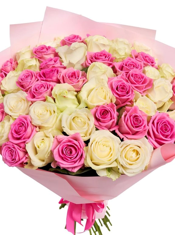 51 Adet Pembe Ve Beyaz Gül Buketi