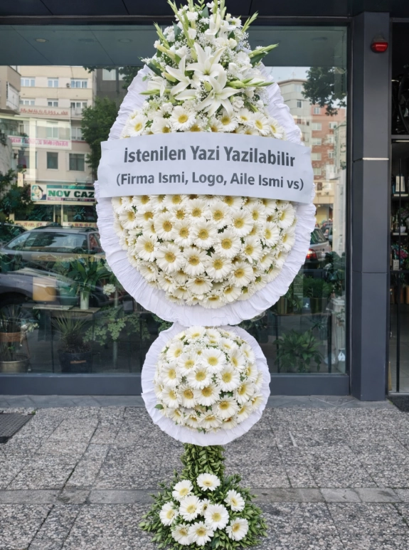 Beyaz Gerbera Tek Katlı Çelenk