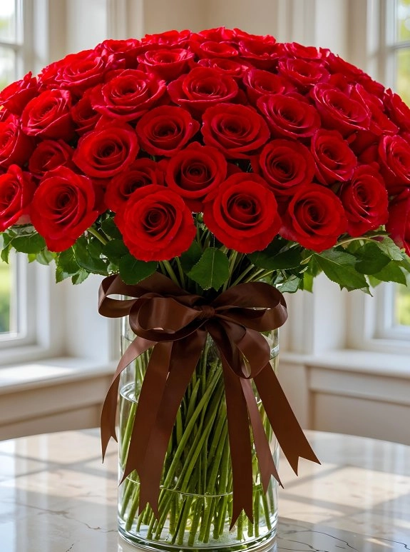 Vazoda 40 Adet Kırmızı Gül